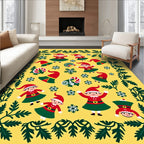 Festive Yellow Elf Snowflake Border Rug