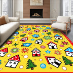Jubilant Yellow Holiday Houses Stars Rug