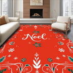 Red White Green Noel Holly Snowflakes Rug