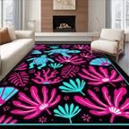 Tropical Ocean Turtle Coral Black Rug