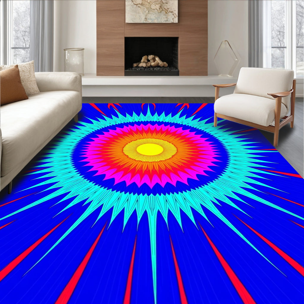 Radiant Sunburst Bloom Blue Rug