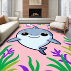 Cute Gray Shark With Fish. Rug
