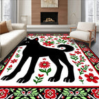 Black Dog Floral Border Accent Rug