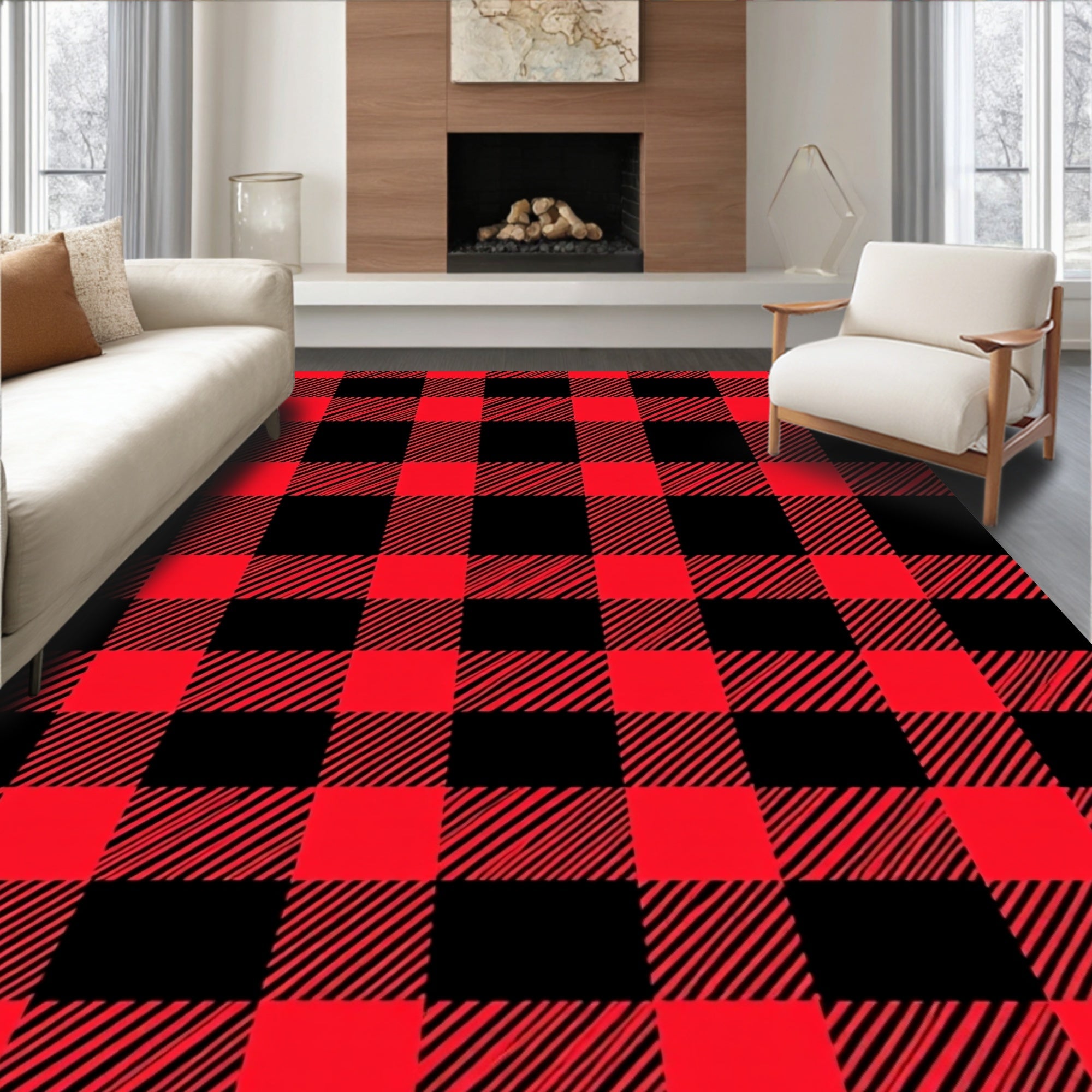 Crimson Black Gingham Check Rug