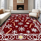Crimson Snowflake Candy Cane Border Rug