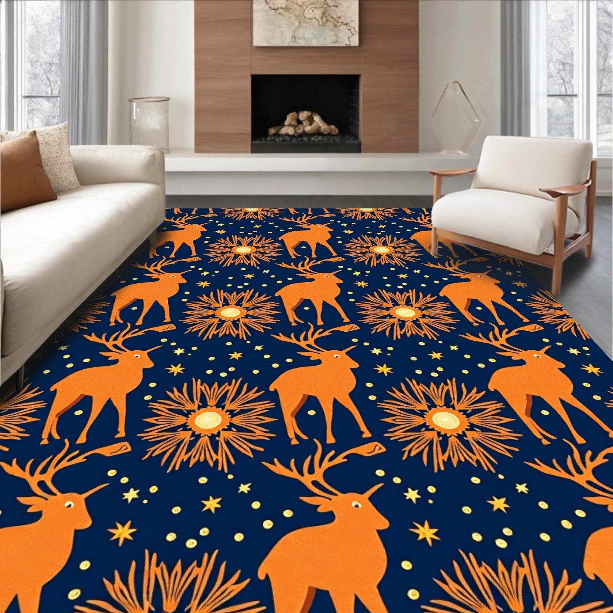 Orange Deer Starry Sky Art Rug