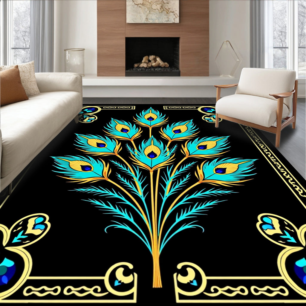 Exotic Turquoise Peacock Feather Bouquet Rug