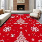 Festive Red White Christmas Tree Snowflakes Rug