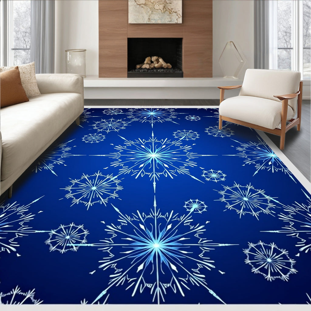Winter Blue Snowflake Radiance Rug