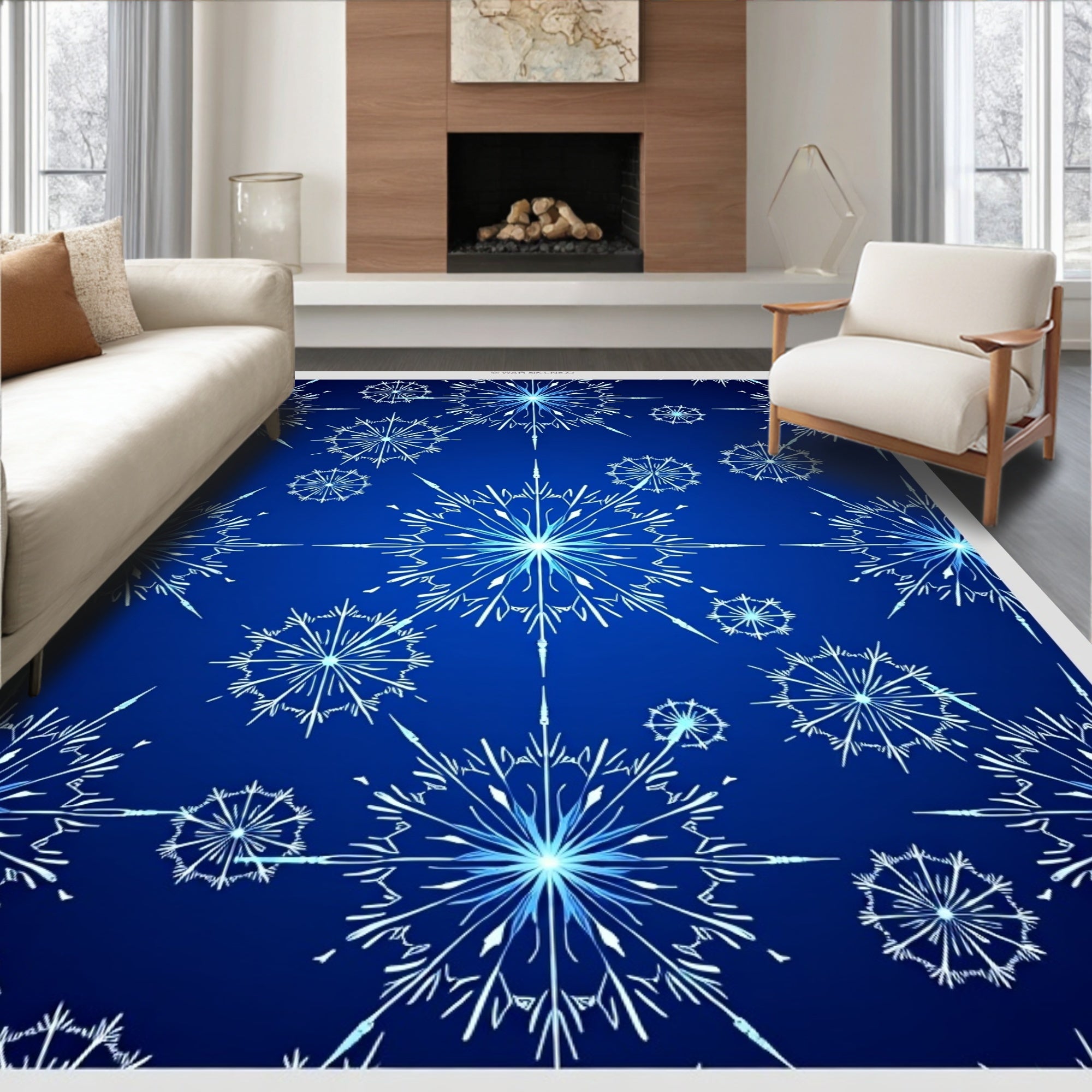 Winter Blue Snowflake Radiance Rug