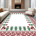 Crimson Green Floral Arch Border Rug