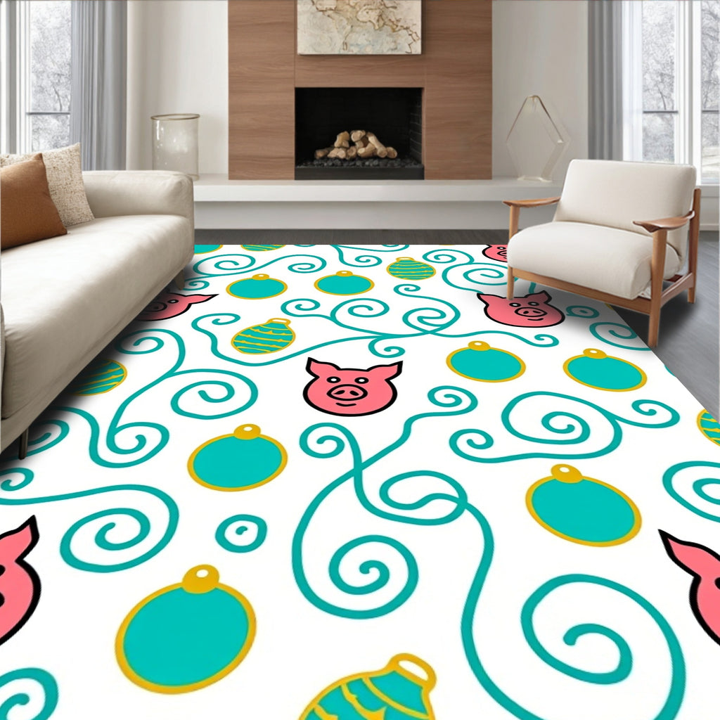 Whimsical Pig Face Ornament Swirls Rug