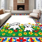 Playful White Puppies Floral Border Rug
