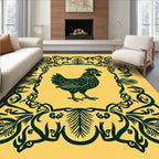 Dark Green Chicken Floral Frame Rug