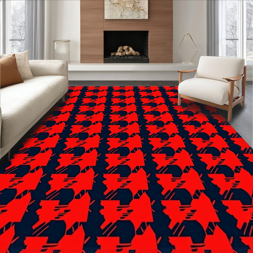 Bold Red Houndstooth Geometric Rug