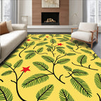 Bright Yellow Green Leaf Red Star Rug