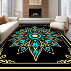 Golden Teal Floral Mandala Art Rug