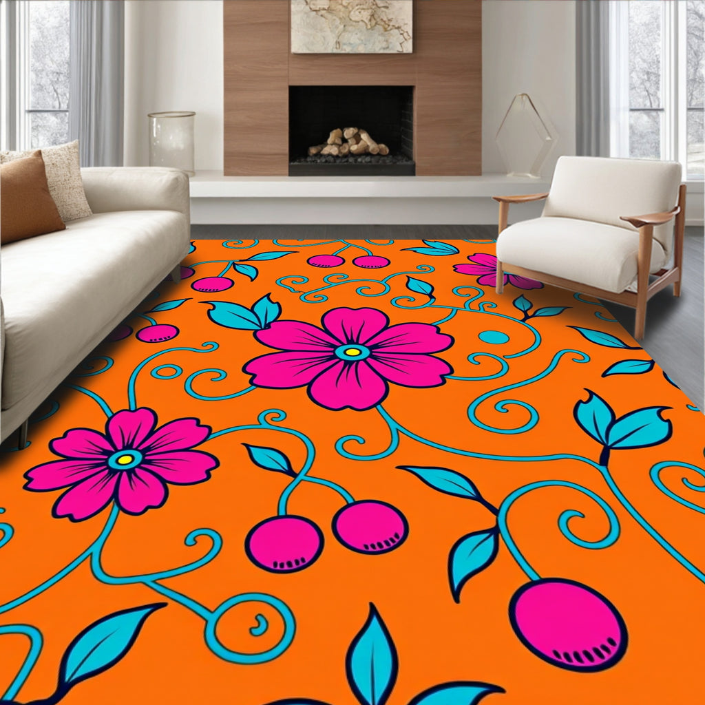 Hot Pink Cherry Blossom Swirl Rug
