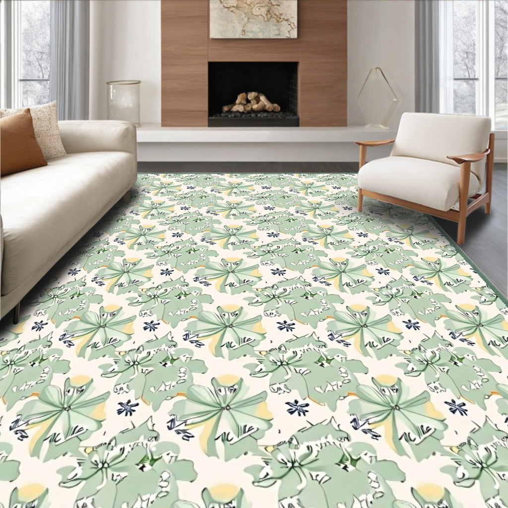 Light Green Abstract Floral Meadow Rug