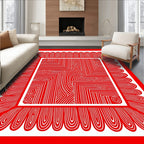 Bold Red Scalloped Border Abstract Rug