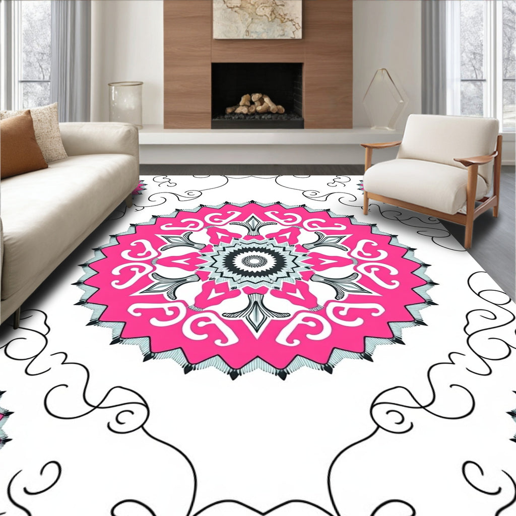 Radiant Pink Geometric Medallion Swirl Rug