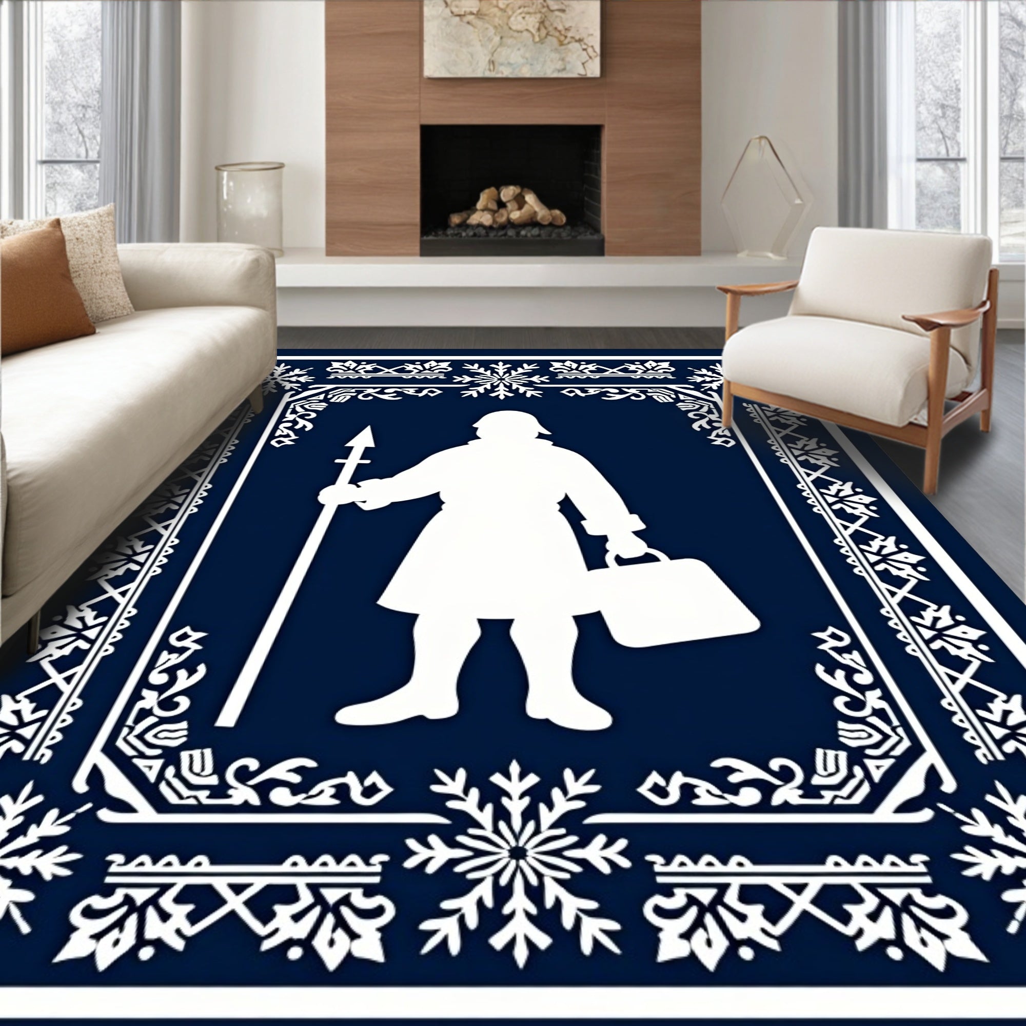 Navy White Winter Snowman Guard Rug