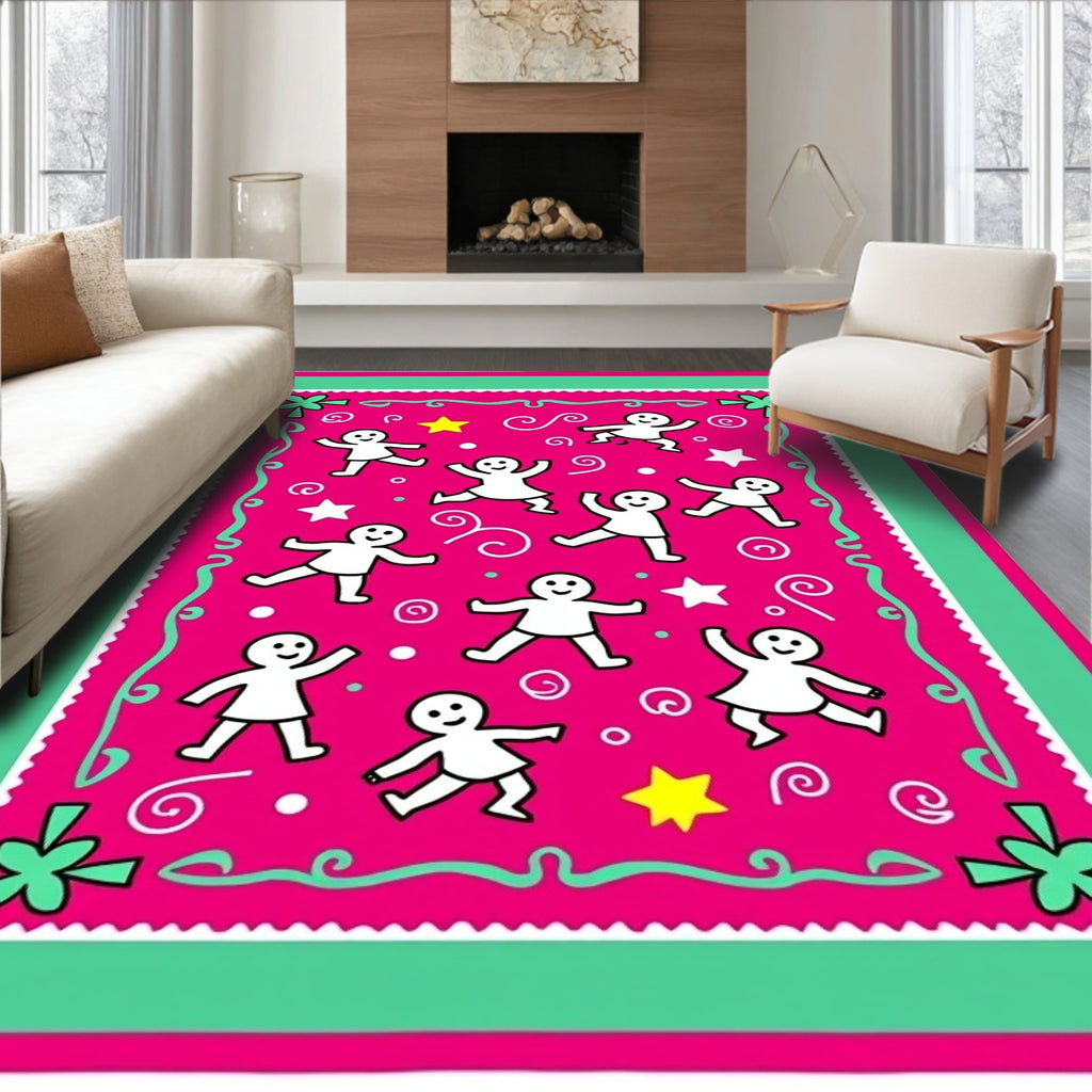 Whimsical Pink Dancing Figures Star Rug