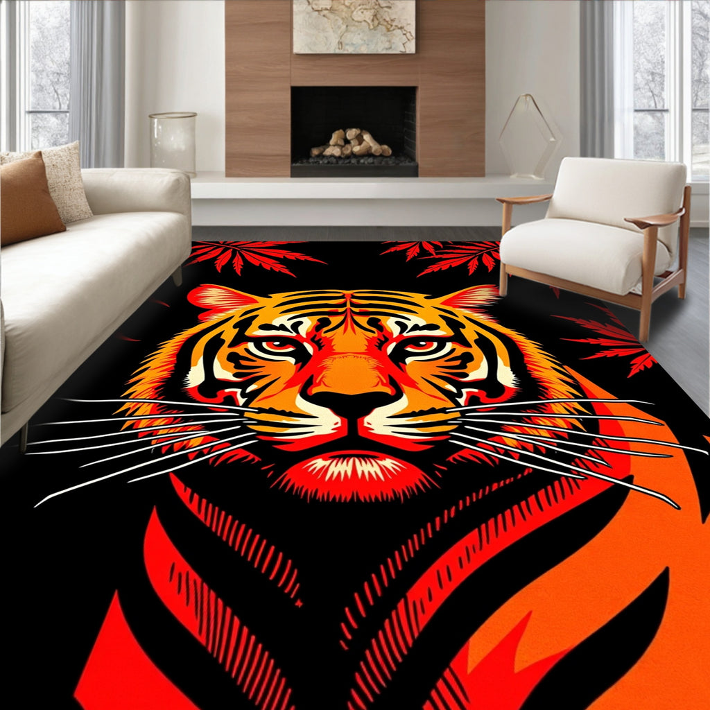 Bold Orange Tiger Red Foliage Rug