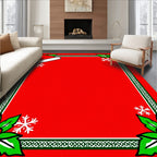 Red Festive Holly Snowflake Hat Border Rug
