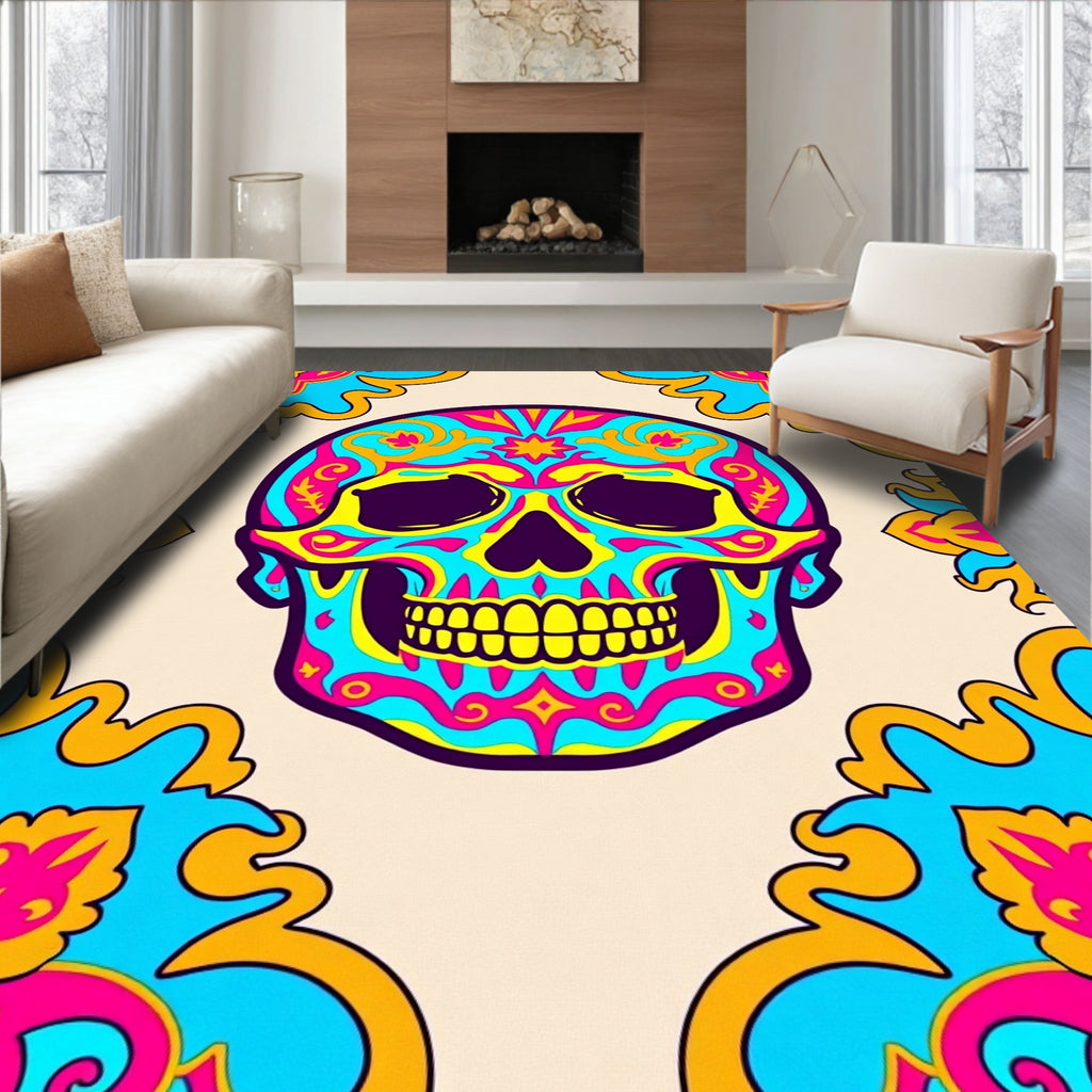 Vibrant Colorful Skull Day Decorations Rug