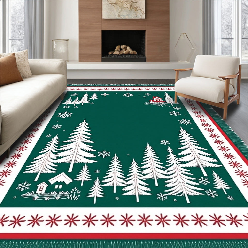 Winter Forest White Trees Snowflake House Rug