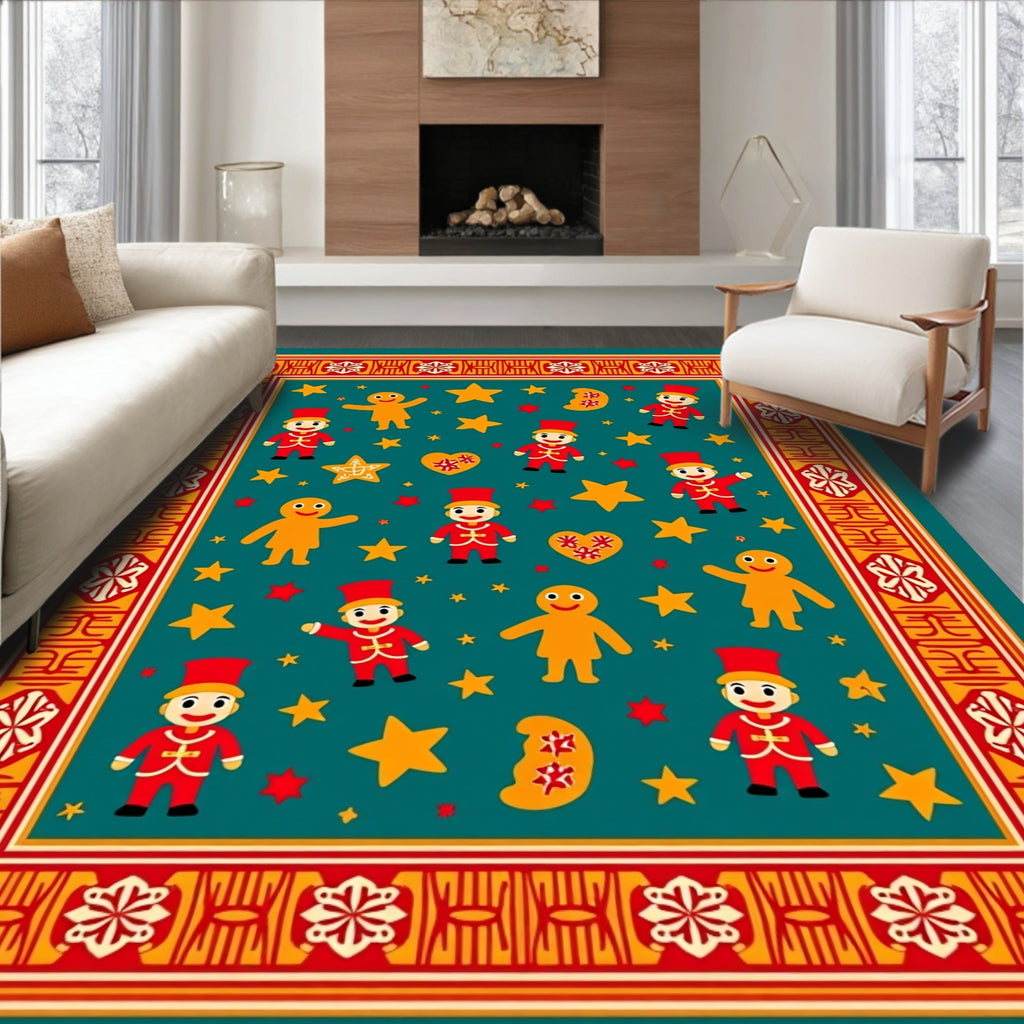 Festive Red Yellow Ginger Cookie Border Rug