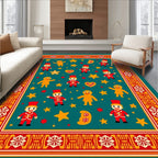 Festive Red Yellow Ginger Cookie Border Rug
