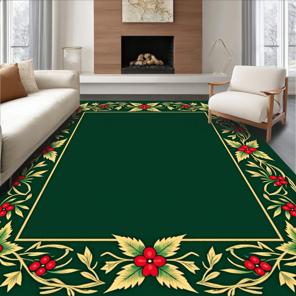Emerald Red Berry Floral Scroll Rug