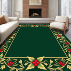 Emerald Red Berry Floral Scroll Rug