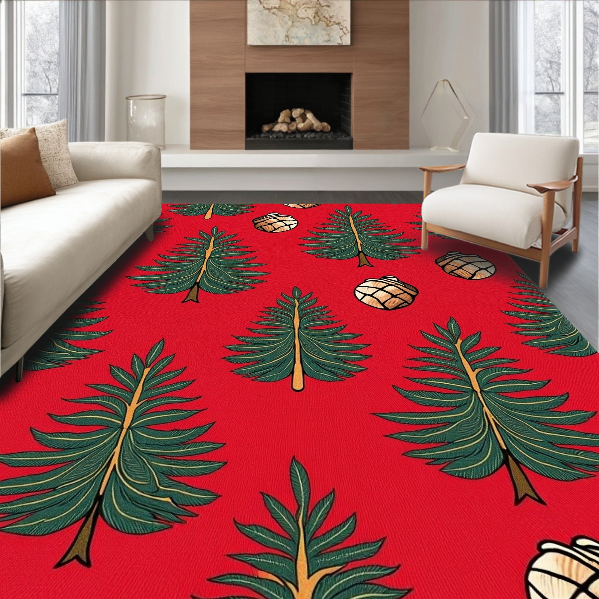 Red Evergreen Pinecone Christmas Rug