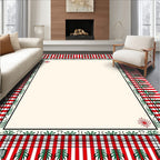 Red Green Stripe Border Floral Rug