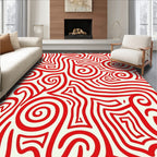Red Swirling Lines Maze Rug