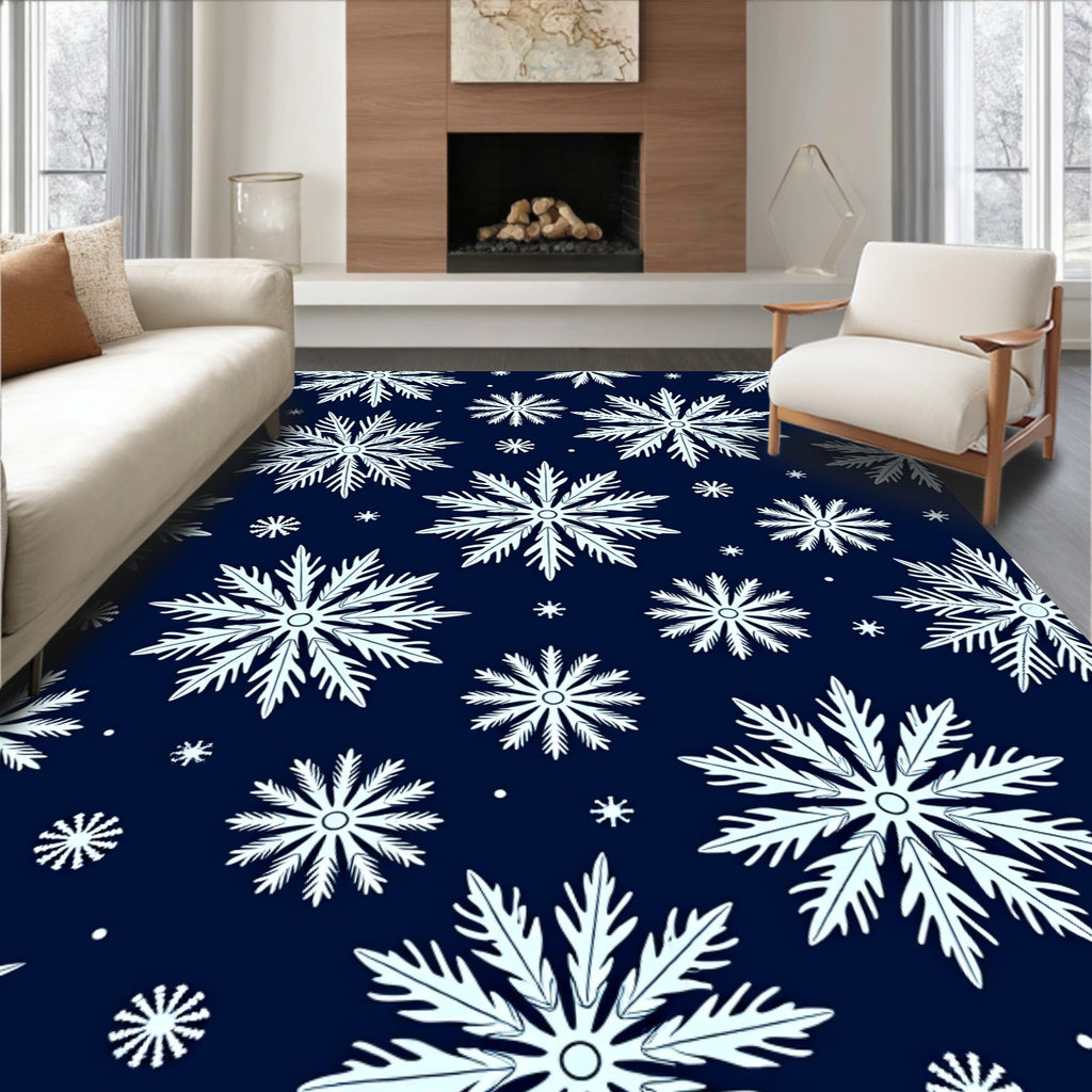 Winter White Snowflake Navy Scatter Rug