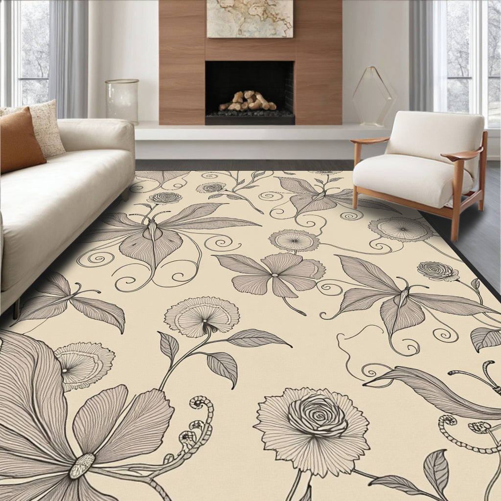Whimsical Butterfly Garden Floral Arrangement Rug