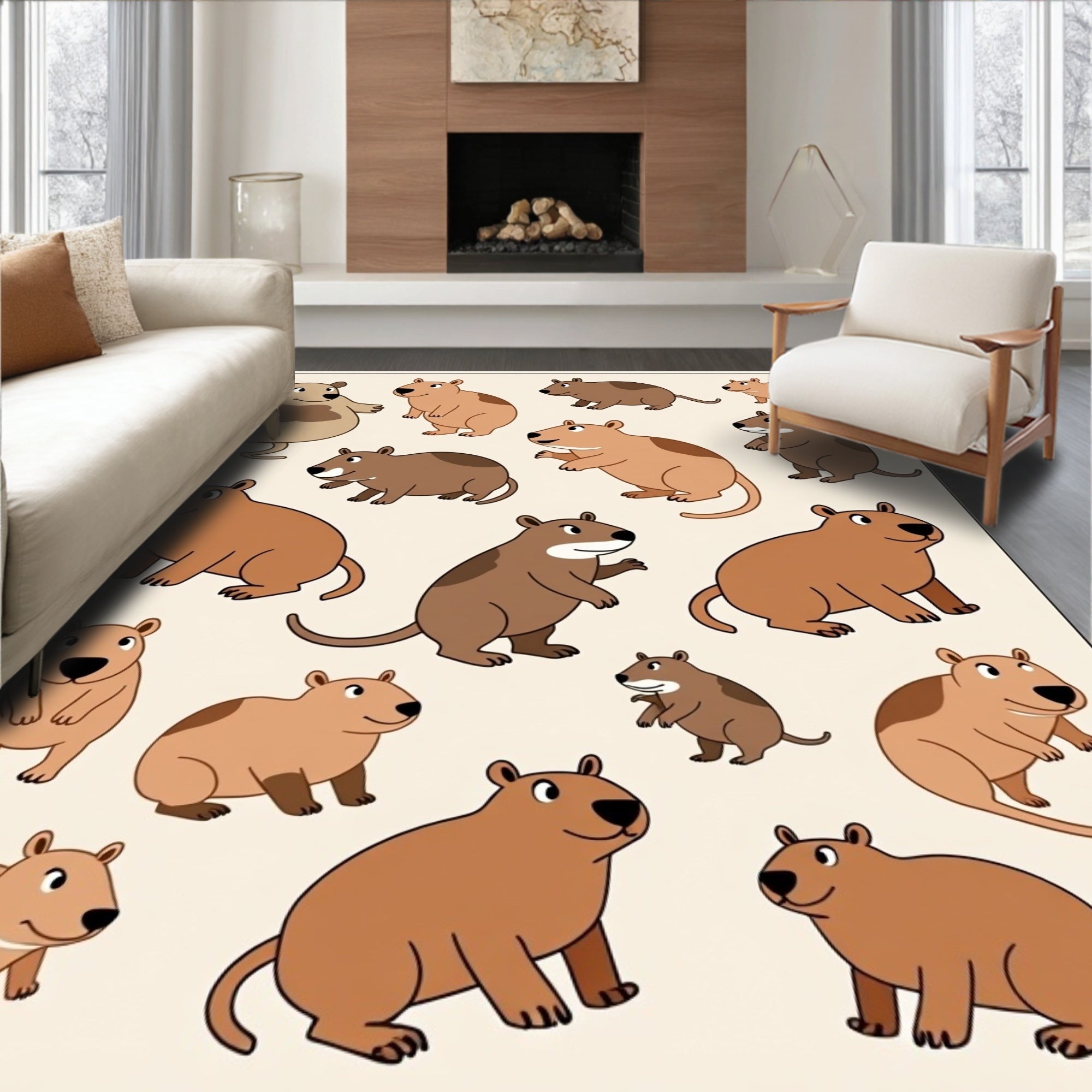 Cute Rodent Family Repeating Pattern Rug