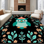 Whimsical Teal Owl With Orange Hat Botanicals Rug