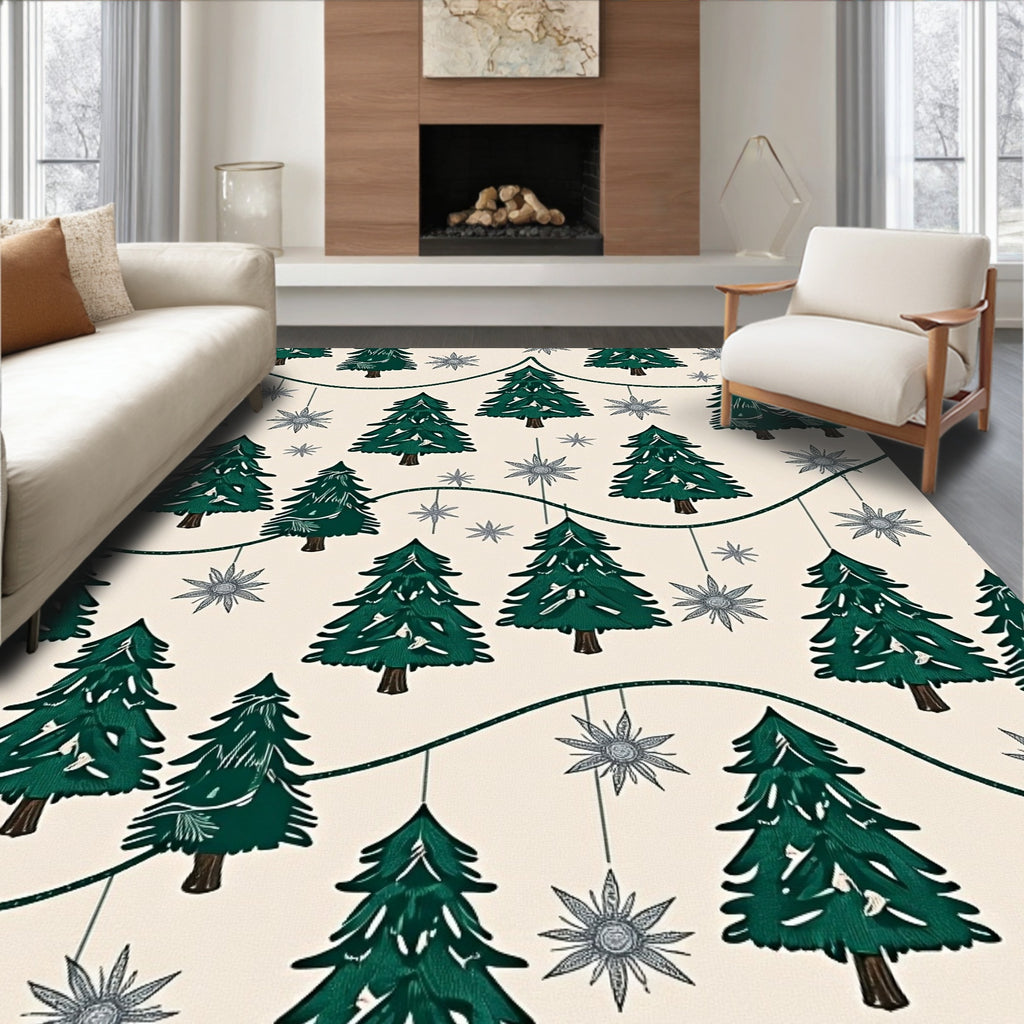 Cream Emerald Pine Snowflake Garland Rug