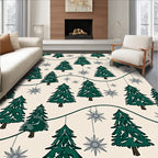 Cream Emerald Pine Snowflake Garland Rug