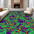 Vibrant Green Orange Swirls Purple Rug