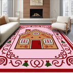 Pink Gingerbread House Festive Border Rug