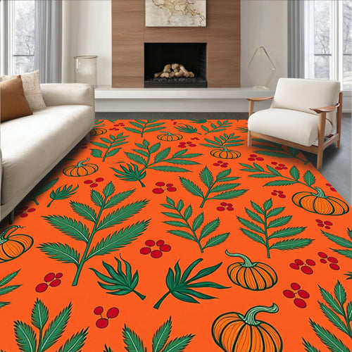 Autumn Orange Pumpkin Leaf Berry Rug