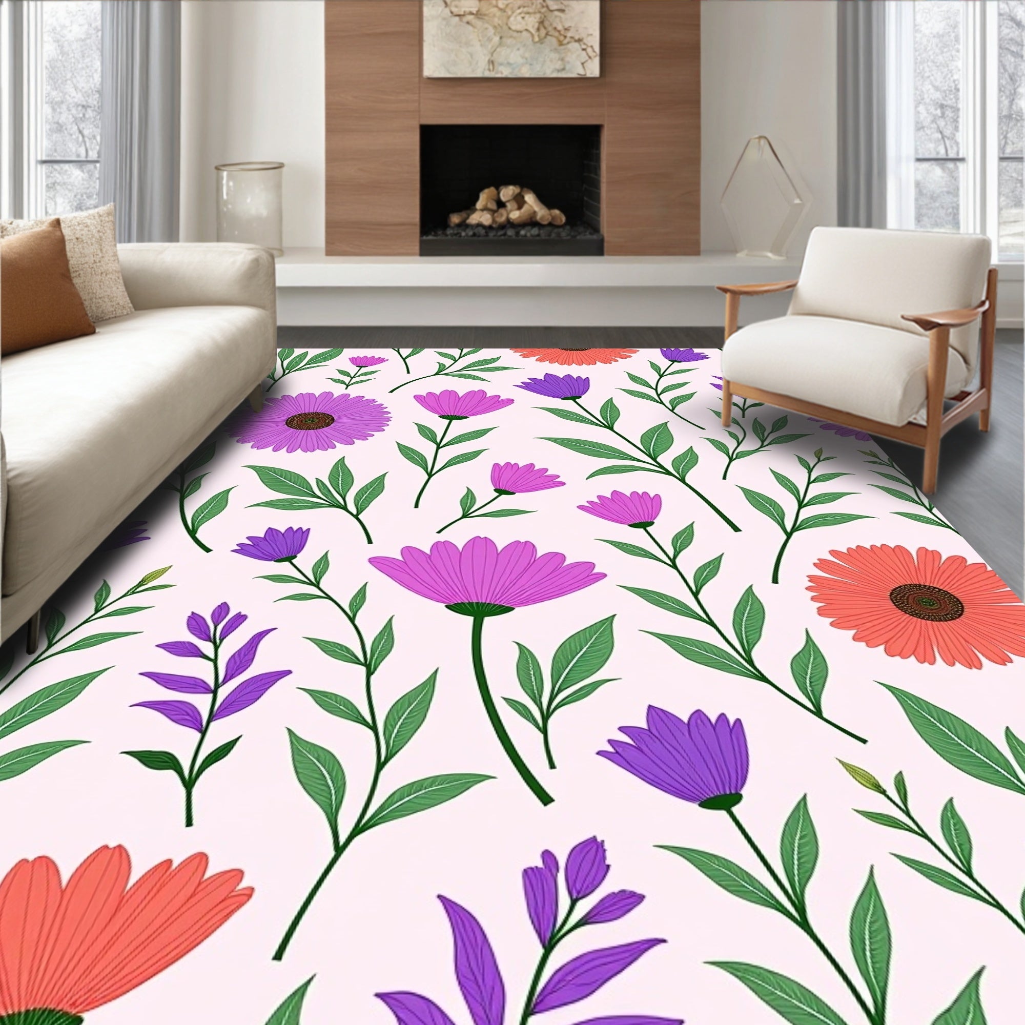 Spring Meadow Floral Garden Rug