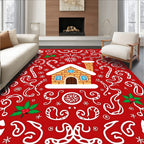 Whimsical Festive Gingerbread House Red Rug