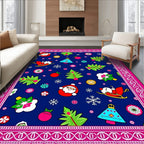 Festive Santa Snowman Christmas Trees Rug